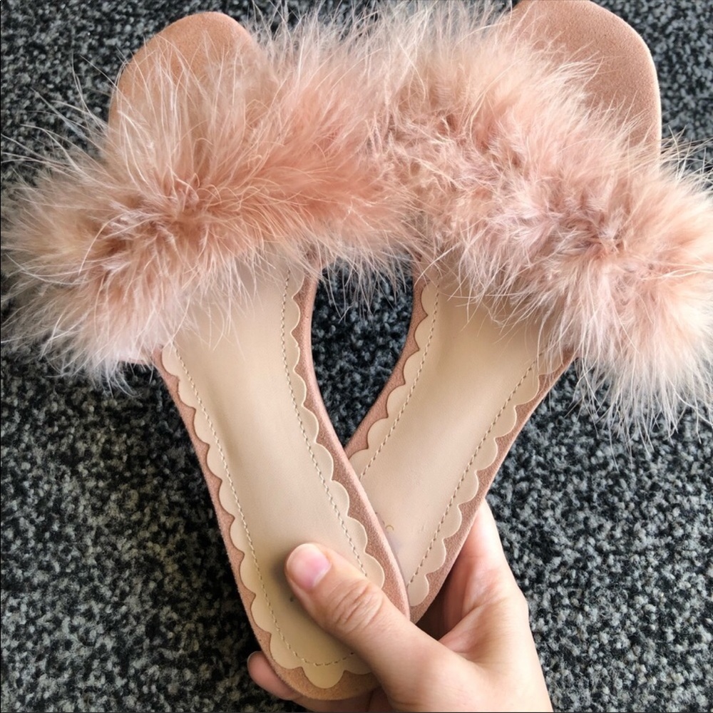 H&M | feathered mules